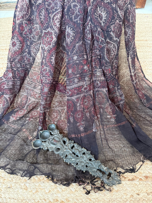 Charcoal black kota ajrak handcrafted dupatta