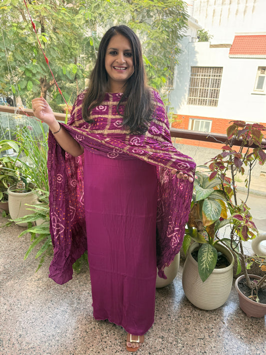 Magenta purple modal silk kurta with gharchola handcrafted modal silk dupatta ps-255