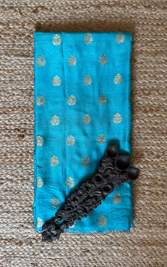 Sky blue pure silk kadwa butti un stitched blouse piece