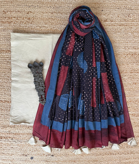Beige ajrakh contemporary cotton handblock kurta set