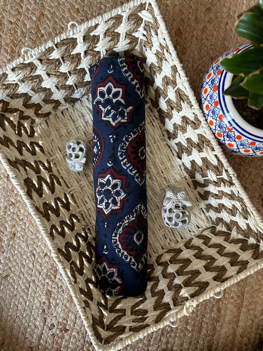 Indigo blue ajrakh handcrafted natural dye printed cotton fabric cf - 7