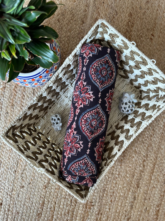 Black ajrakh handcrafted natural dye printed cotton fabric cf-11