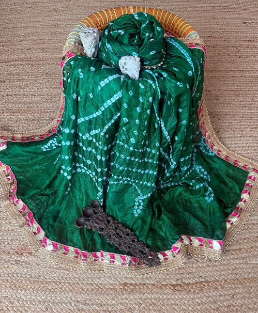 Green Chiffon Bandhani Dupatta