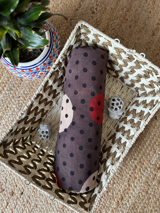 Chikoo brown ajrakh handcrafted natural dye printed fabric cf - 14