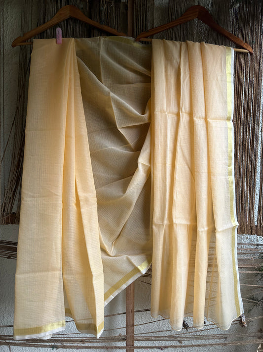 Peach kota doria sari with contemporary blouse piece