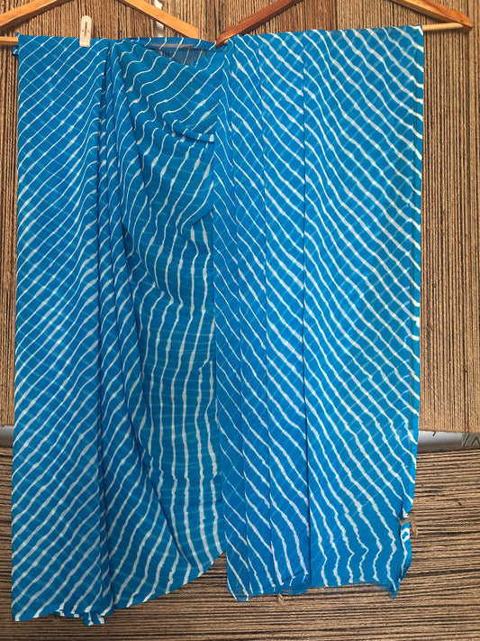 Ocean blue leheriya handcrafted chiffon sari