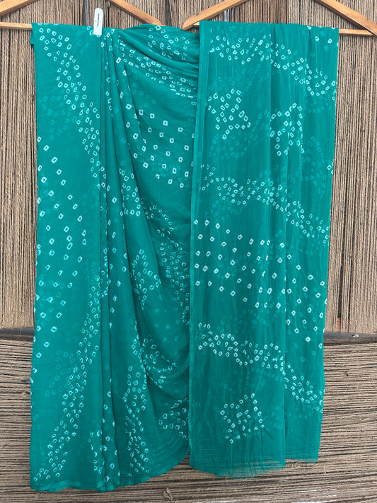 Cadmium green bandhani handcrafted chiffon sari