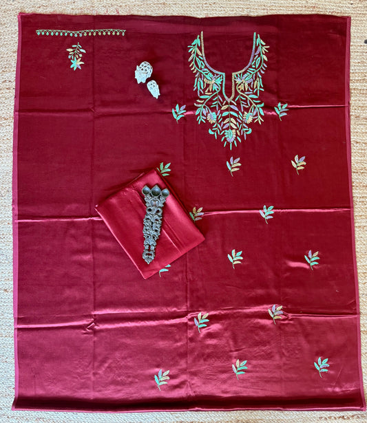 Maroon mashru silk hand embroidery kashmiri handembroidery sozni work cord set cs- 30