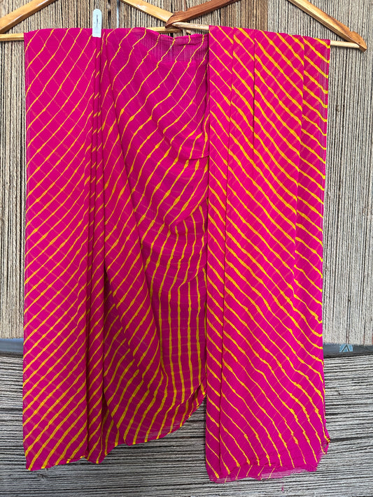 Magenta pink with contradt blouse lahariya handcrafted chiffon sari