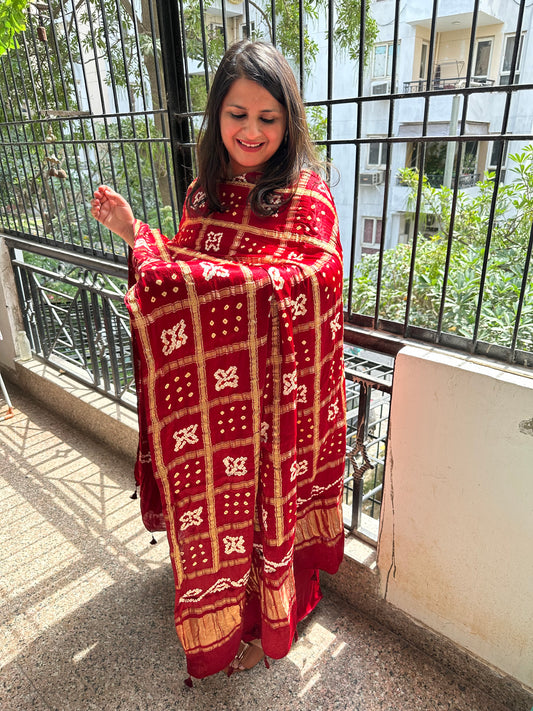 Maroon modal silk kurta with gharchola handcrafted modal silk dupatta ps-1060
