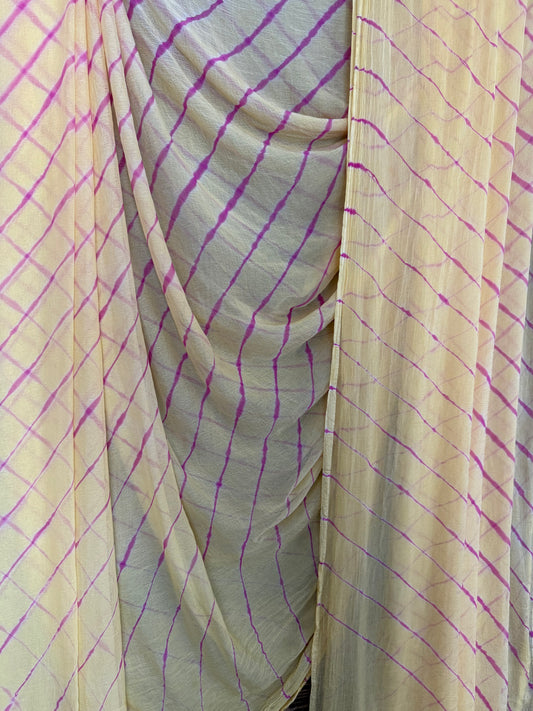 Goldenron pink multi leheriya handcrafted chiffon sari