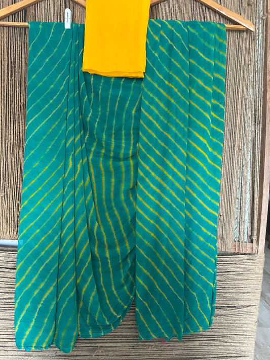 Jungle green leheriya chiffon sari