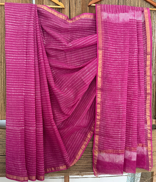 Fuchsia kota doria handblock sari