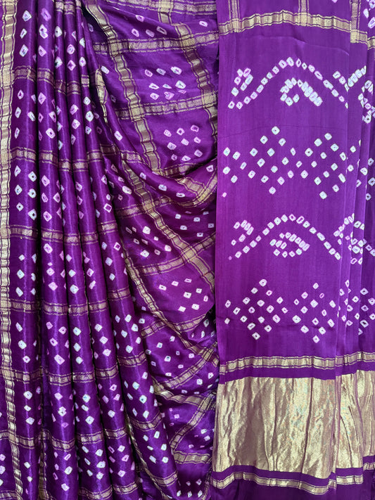 Purple modal silk gharchola bandhani sari bs- 68