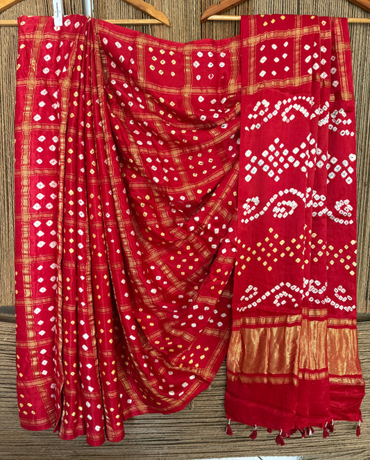 Red modal silk gharchola bandhani sari bs- 61