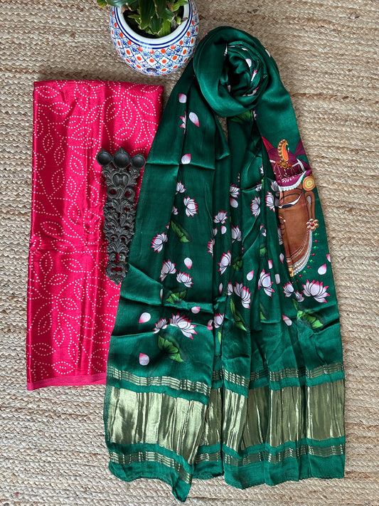 Pink mashru silk kurta with patola printed modal silk dupattas ps-21