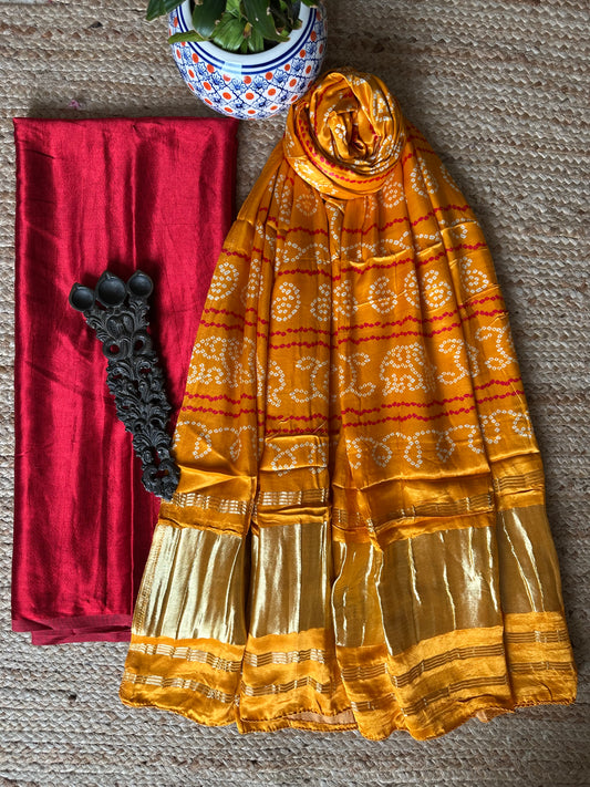Red solid mashru silk kurta with patola handcrafted modal silk dupatta ps-85