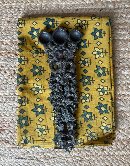 Yellow ajrakh handcrafted cotton silk un stitched blouse piece