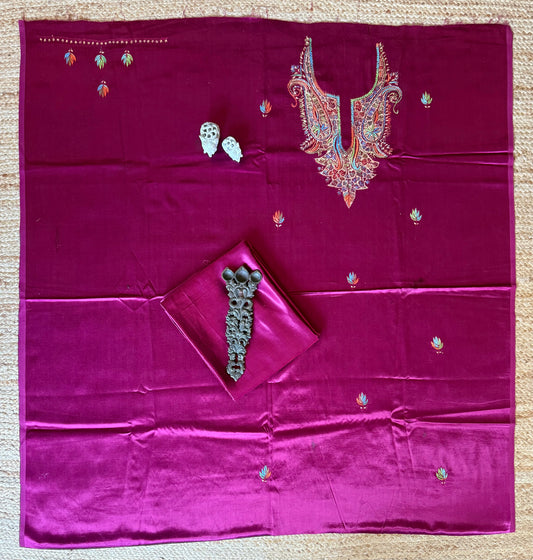 Magenta purple mashru silk hand embroidery kashmiri handembroidery sozni work cord set cs-9