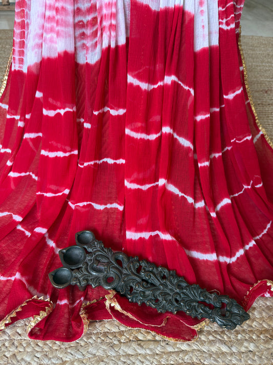 Red white chiffon leheriya dupatta