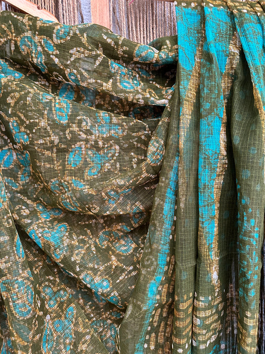 Green kota doria handblock sari