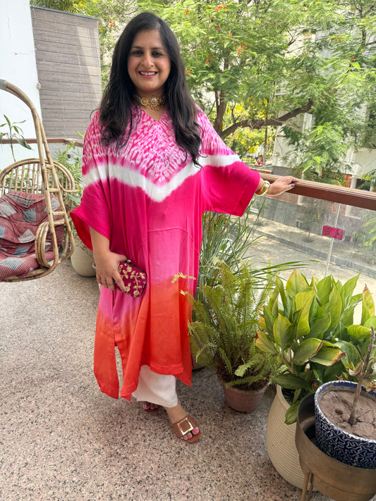 Rani pink ombrã© modal silk shibori kurta/kaftan material