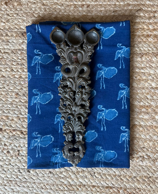 Blue ajrakh handcrafted cotton silk un stitched blouse piece