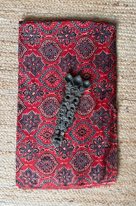 Maroon ajrakh modal handcrafted natural dye printed fabric mf-