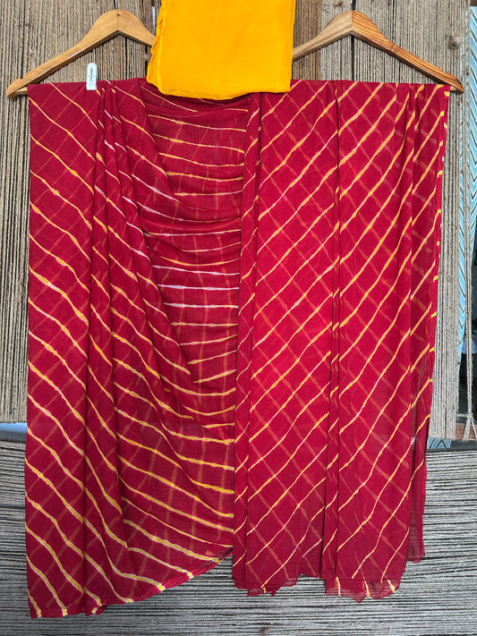 Red with contrast blouse leheriya handcrafted chiffon sari