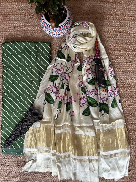 Green mashru silk kurta with patola handcrafted modal silk dupatta ps-1086
