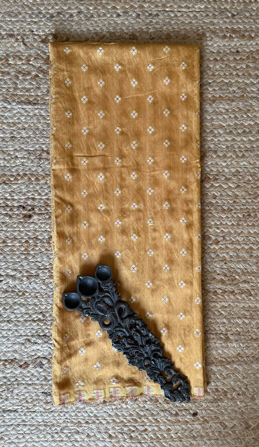 Golden yellow pure silk banarasi butti un stitched blouse piece