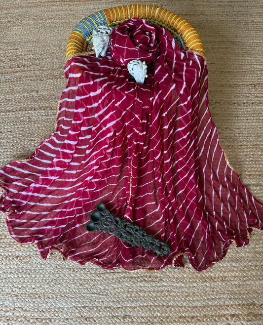 Antique ruby chiffon leheriya dupatta