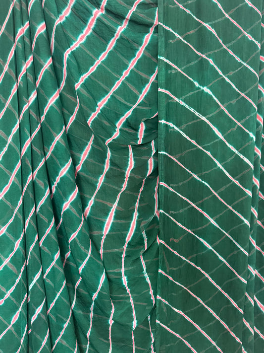 Green leheriya handcrafted chiffon saree