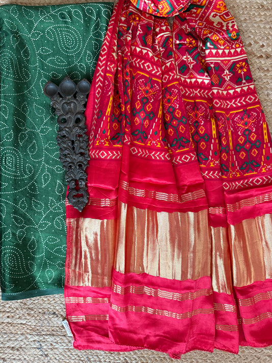 Green mashru silk kurta with patola handcrafted modal silk dupatta ps-224