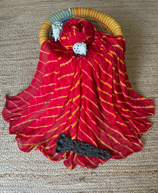 Red yellow chiffon leheriya dupatta