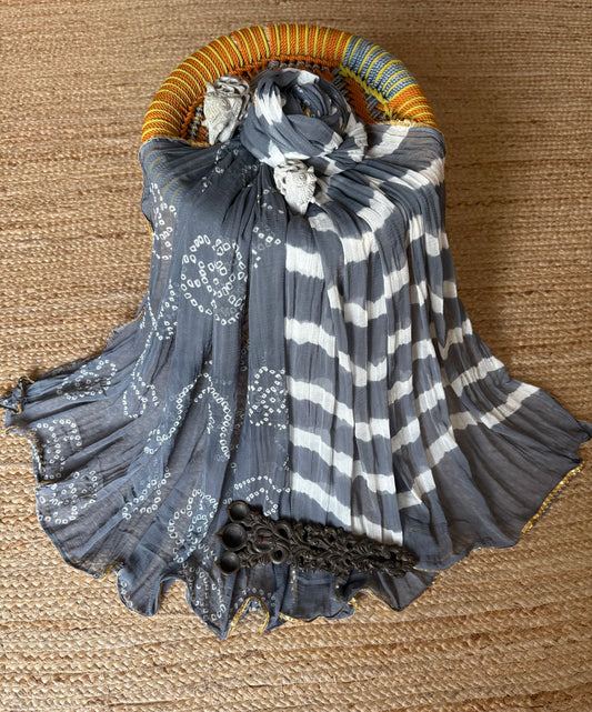 Slate gray chiffon leheriya dupatta