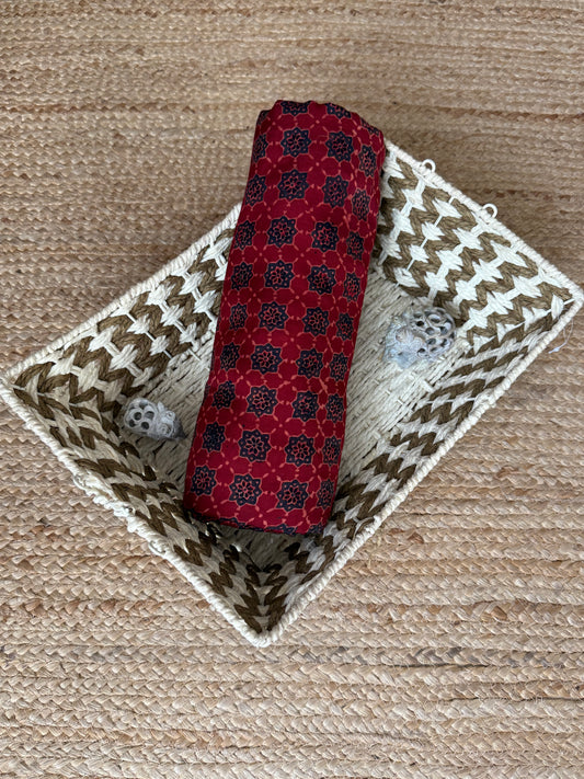 Maroon ajrakh modal handcrafted natural dye printed fabric mf-