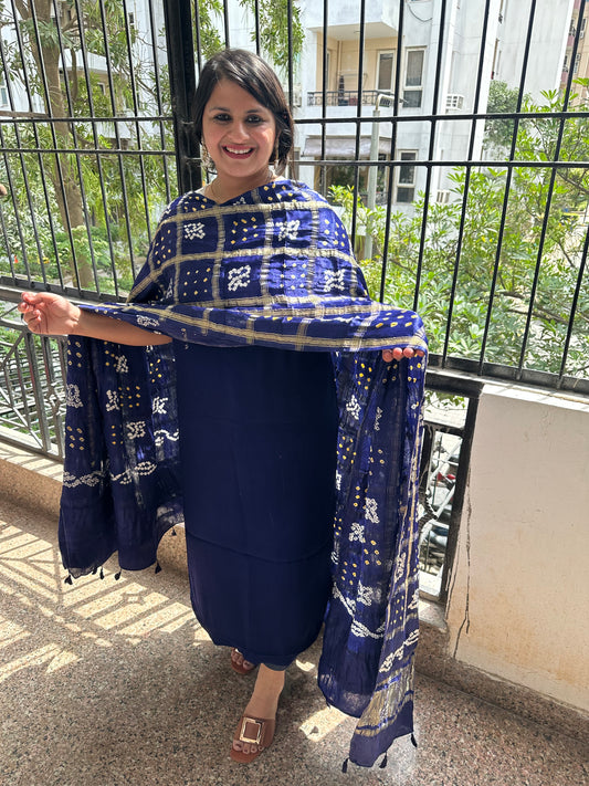Royal blue modal silk kurta with gharchola handcrafted modal silk dupatta ps-1063
