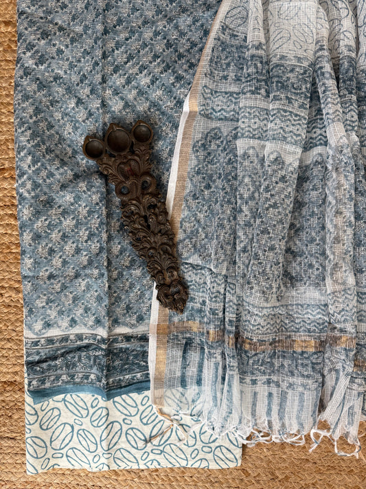 Sky blue turquoise kota handblock suit set