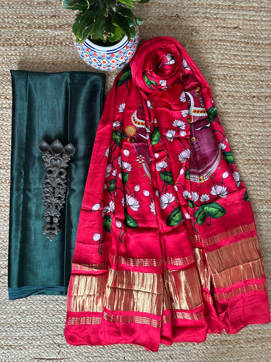 Green solid mashru silk kurta with patola printed modal silk dupattas ps-20