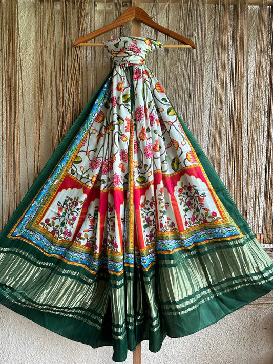 Green white patola modal silk dupatta