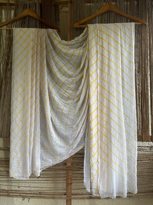 Cream multi leheriya handcraftedchiffon sari