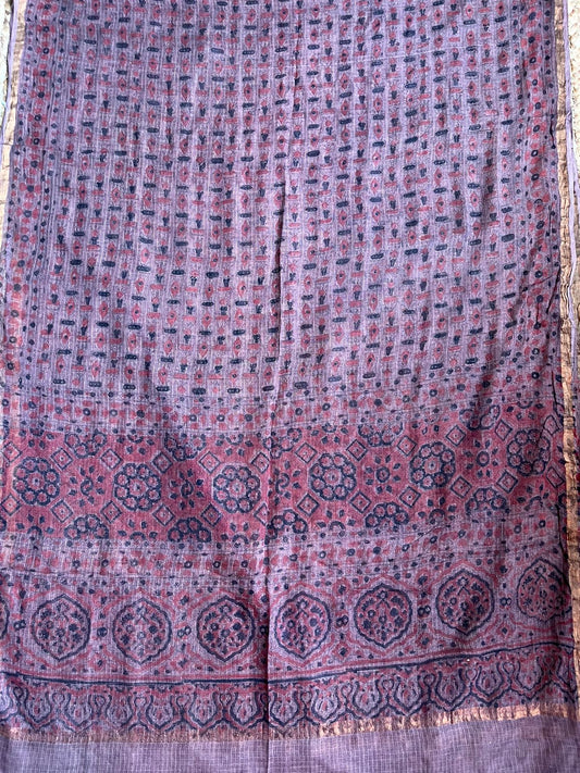 Thulian red & black and maroon print kota ajrak handcrafted dupatta