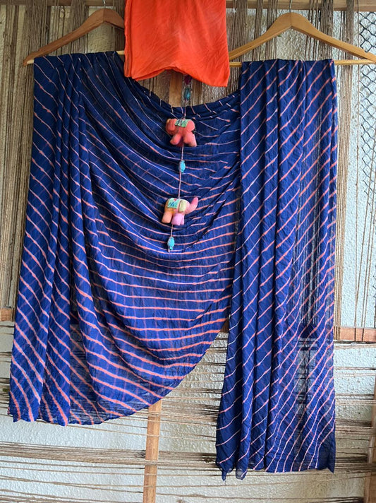 Blue orange multi leheriya chiffon sari