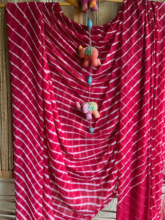 Maroon white leheriya chiffon sari