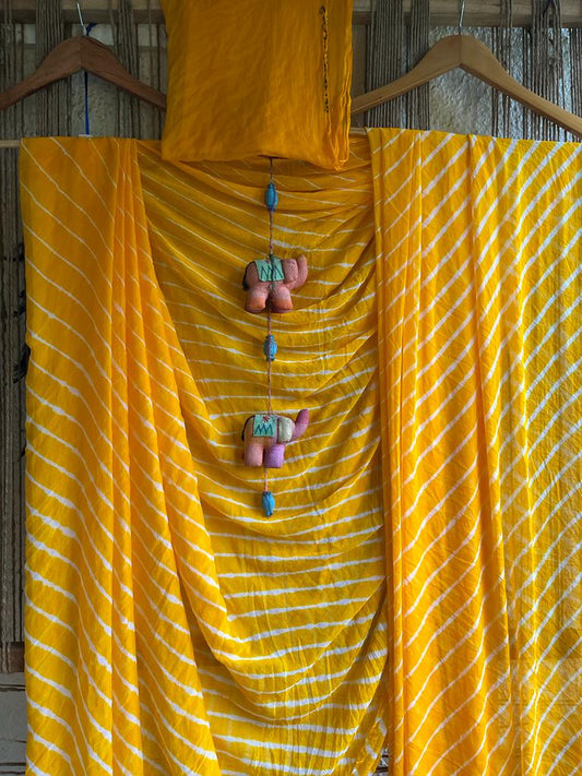 Mango yellow leheriya handcrafted chiffon sari