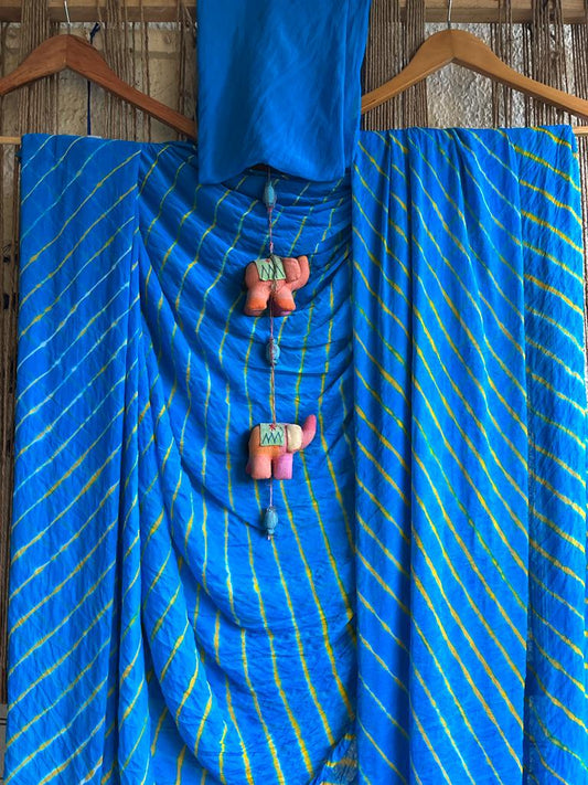 Blue multi leheriya handcrafted chiffon sari