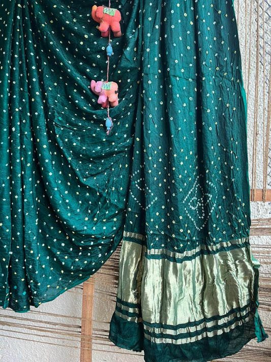 Castleton green modal silk dot bandhani sari