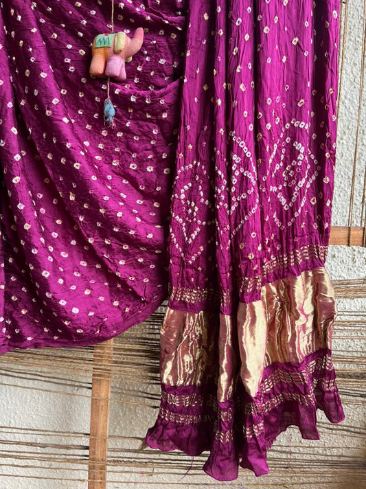 Magenta purple modal silk dot bandhani sari or