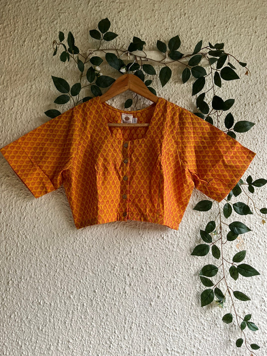 Mustard orange south cotton blouse with wooden buttons